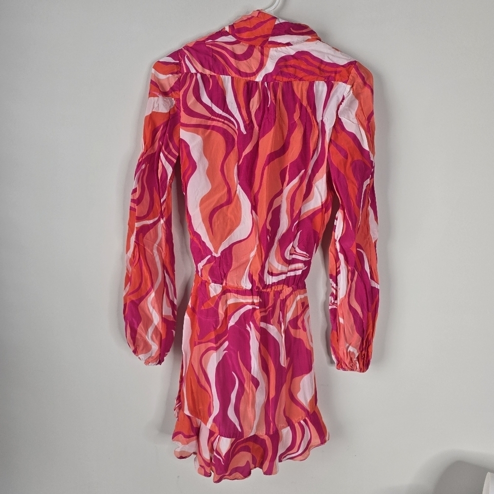 Rococo Sand Emily Mini Wrap Dress XS Tassels Ruffles Pink/Orange Swirl Print - Picture 8 of 16